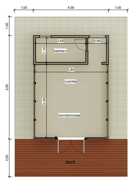 planta baixa chale suite pre moldado em madeira