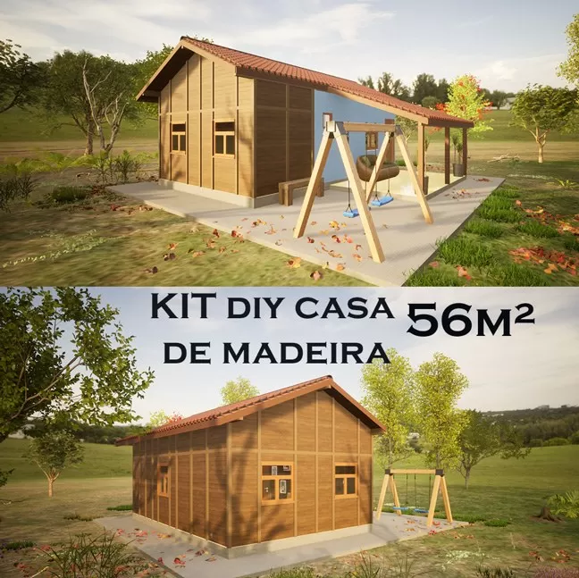 Kit Casa De Madeira Pre Fabricada Em Pinus 56M²